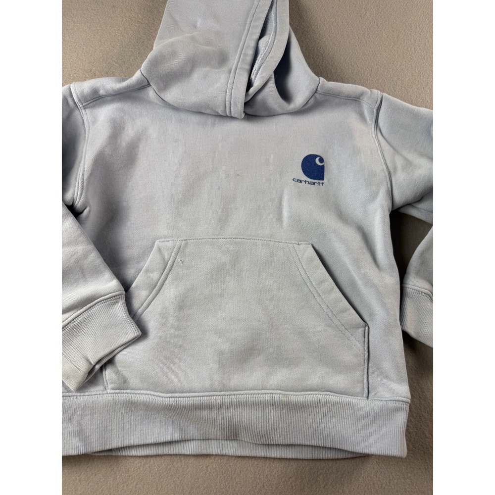 Carhartt Boys Light Blue Hooded Sweatshirt Logo Fleece Hoodie Size 6 TS6469-B